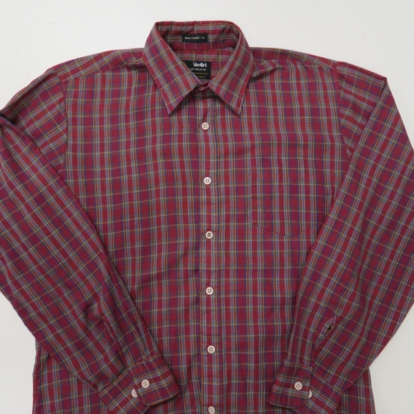 Van Cort Woolworth Button Up Shirt Red Plaid Medium 15 - 15 1/2 Towne Club‎ 70s - Picture 2 of 5
